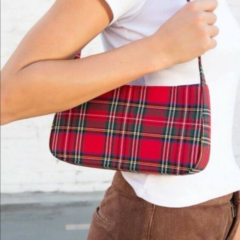 brandy melville red plaid shoulder bag